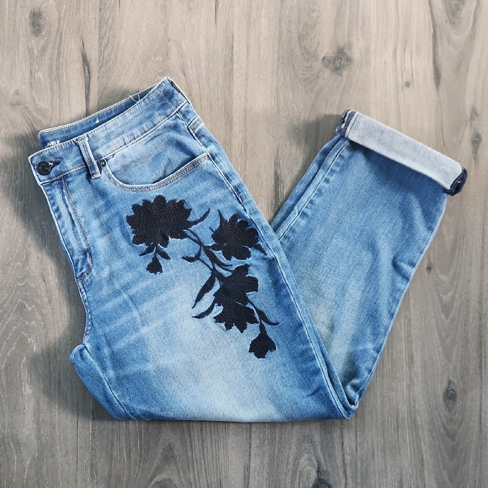 Chico's Boyfriend Embroidered Cropped Jeans